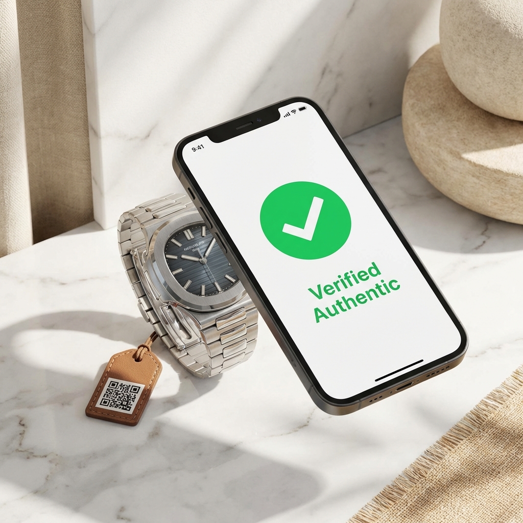 QR-Code eines Luxusprodukts wird gescannt um Authentizität zu verifizieren